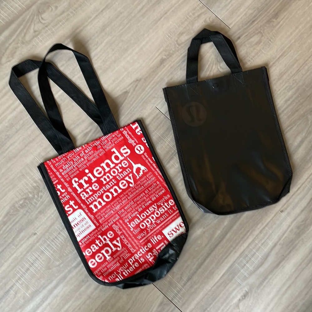 Set of 2 Authentic Lululemon Reusable Tote Bags – Black & Red | New